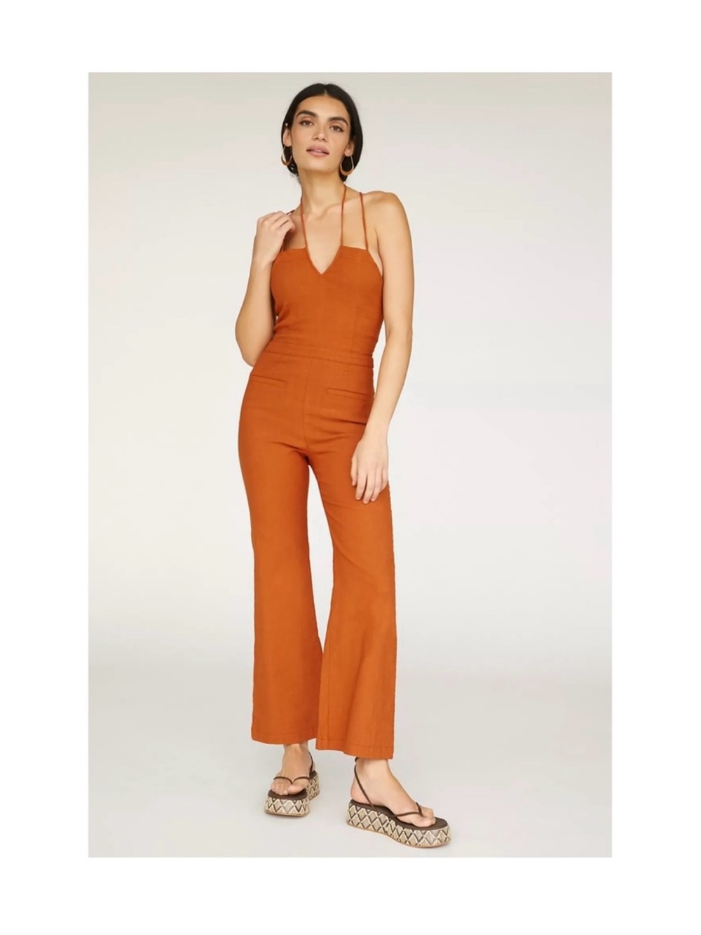 Anthropologie Maeve Collette Lace-Up Rust Jumpsuit - Size 10